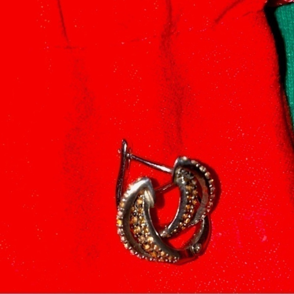 Champagne zirconia pure Sterling Silver 925 European exclusive designer earrings - Picture 6 of 8